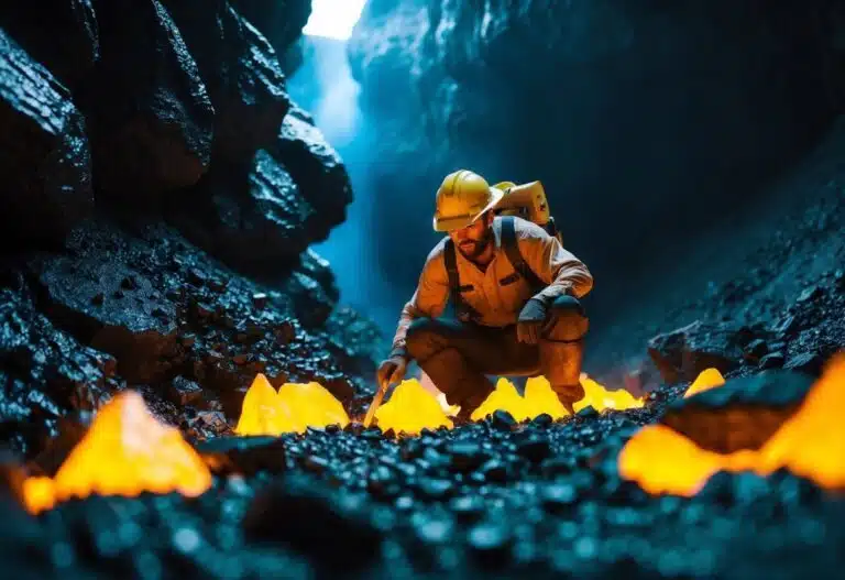 Um minerador solitário cava profundamente no subsolo, cercado por lava brilhante e obsidiana ominosa, em busca da evasiva netherite.