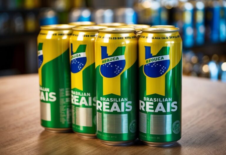 Uma pilha de 50 latas de reais brasileiros